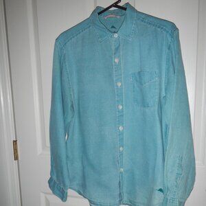 Tommy Bahama men's small 100% linen long sleeve blue shirt.
